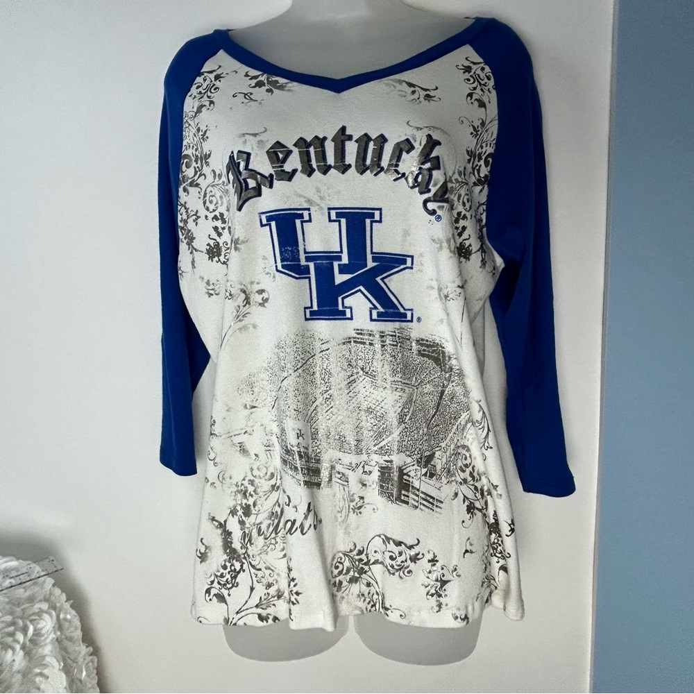 Studio Gem Kentucky UK Blue/White T-shirt Silver Accents‎ XL Women's